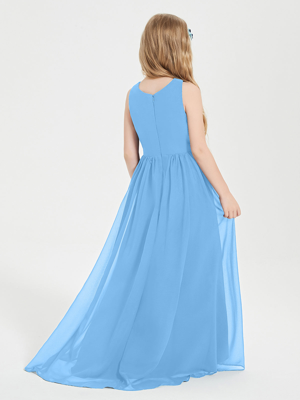 Asymmetrical Junior Bridesmaid Dresses with Scoop Neckline Blue